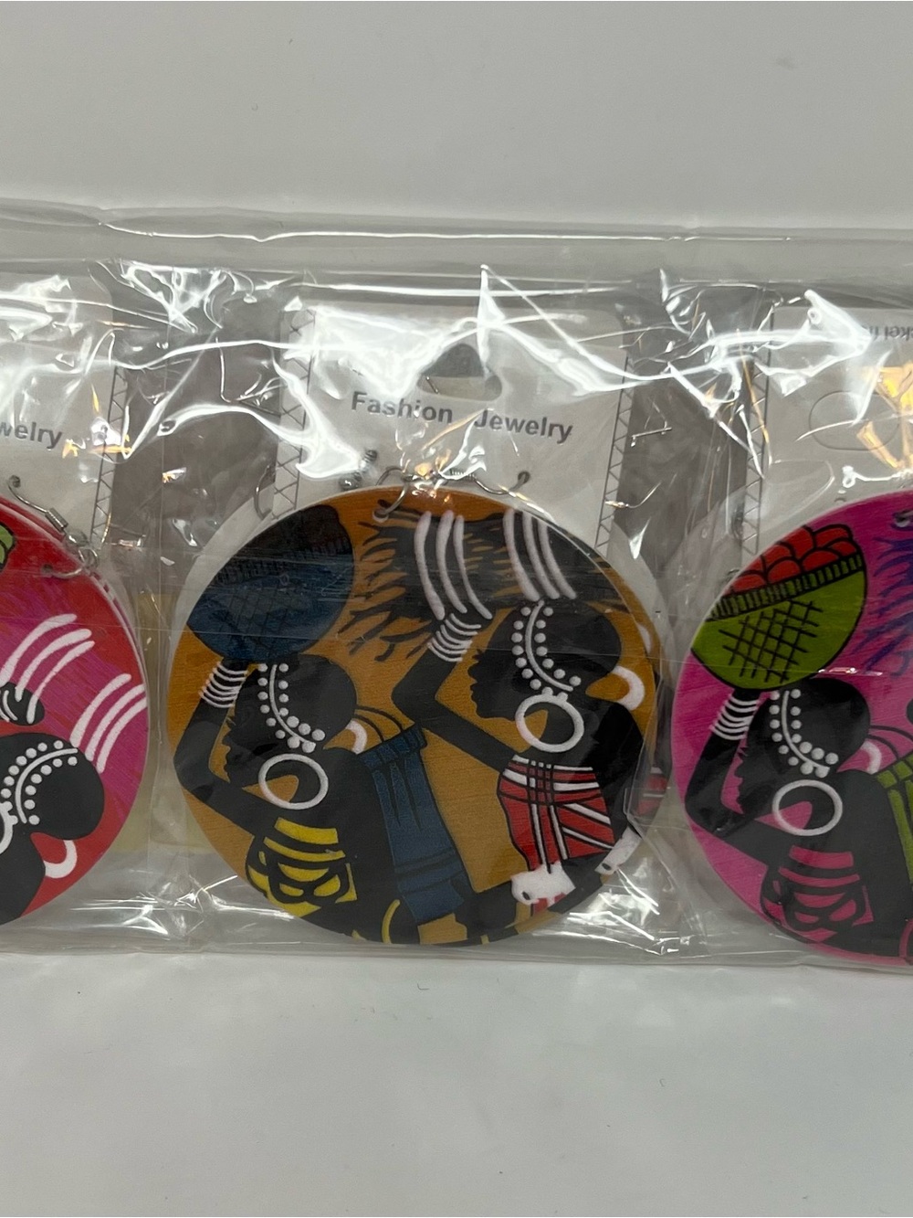 African Print Dangle Earrings 12 Pairs New In Package Assorted Colors Statement